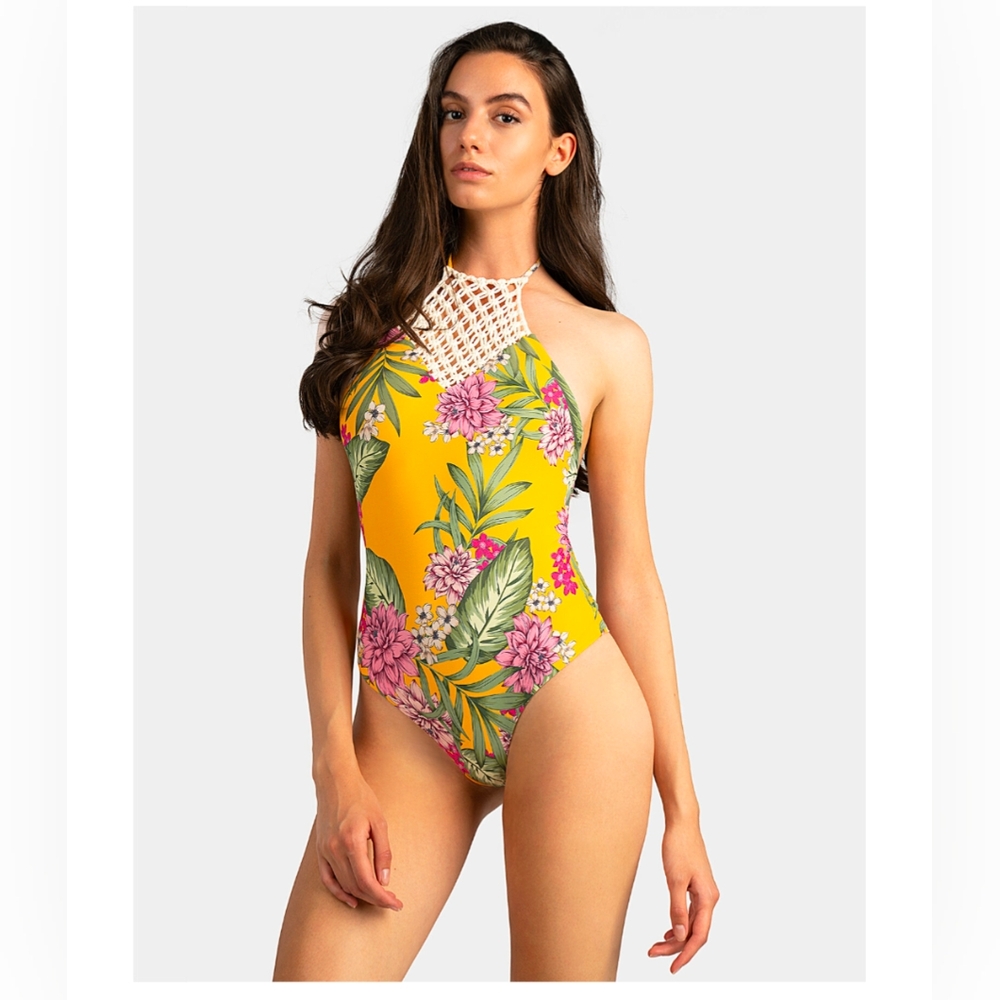 Guess Yellow Floral One-Piece Swimsuit